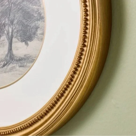 Hearth & Hand Horizontal Oval Gold Framed Landscape Sketch Wall Art 12”x16” NIP - Picture 2 of 8